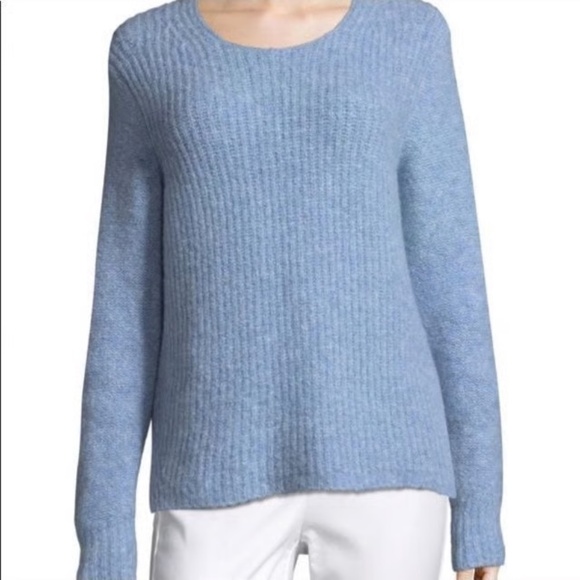 rag & bone light blue crew neck wool sweater w distressed suede elbow detail  M - Picture 1 of 9